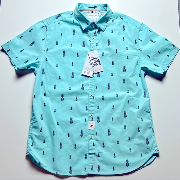 🆕 Denim Flower Pineapple Short Sleeve Button Down - Med - Picture 3 of 4